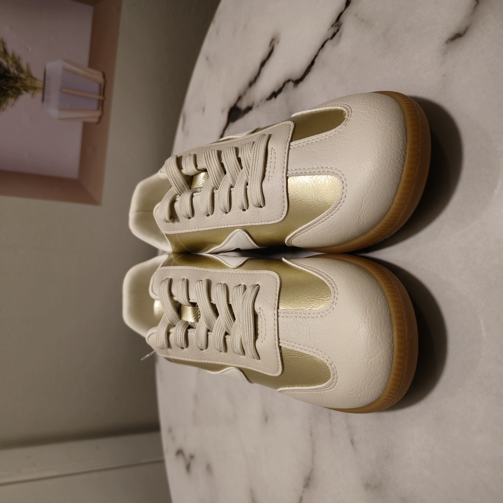 Kids White and Gold Sneakers